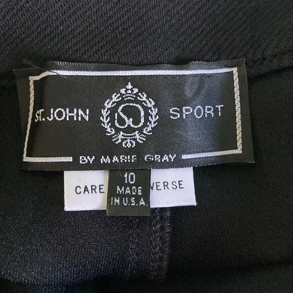 St. John Sport Women Size 10 Black Straight Leg Equestrian Patch Flat Front Pant - Picture 2 of 14